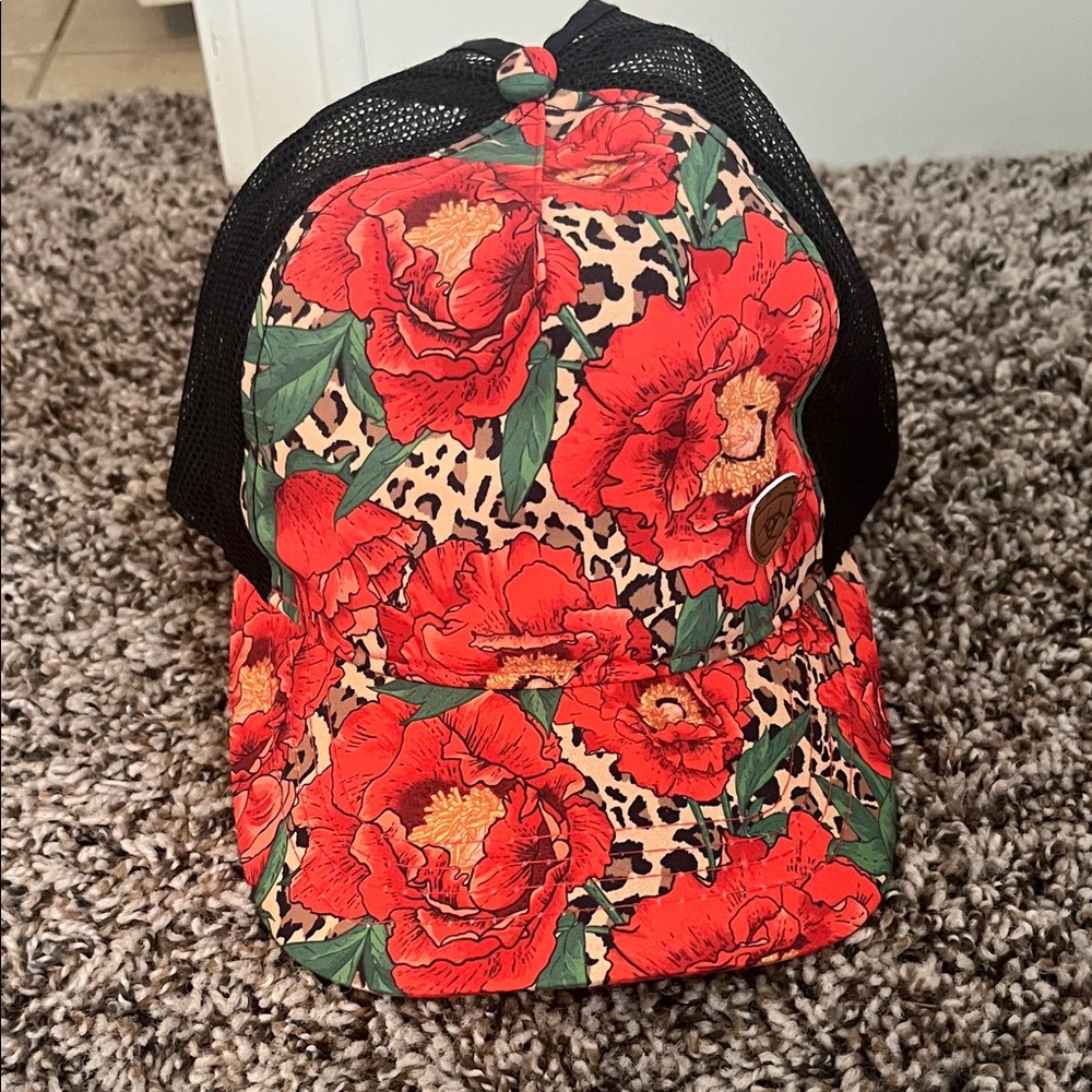 Ariat Rodeo Quincy Floral Red and Black Trucker Hat